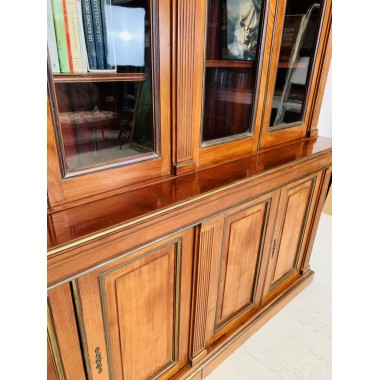 Ancienne Bibliothèque 2 corps Haut de gamme - Chataigner et Laiton - Armoire vaisselier vitrine