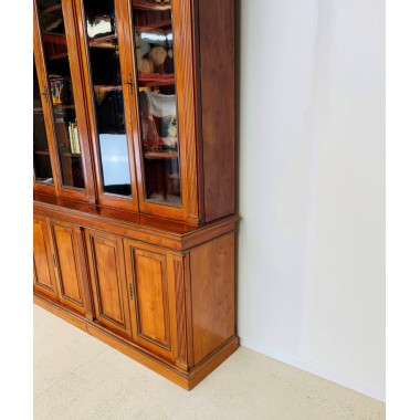 Ancienne Bibliothèque 2 corps Haut de gamme - Chataigner et Laiton - Armoire vaisselier vitrine