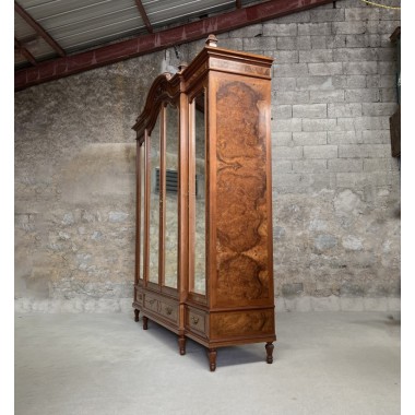 Ancienne Armoire à Glace Penderie Style Louis XVI en acajou et ronce de noyer